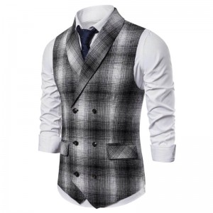 Casual Plaid Print Double Breasted Waistcoat